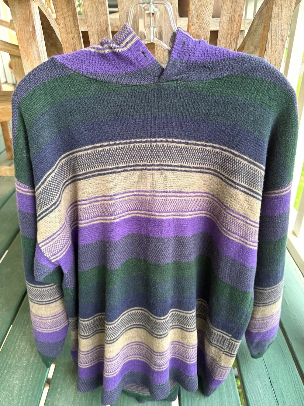 VTG 90s PAZZO Hooded Baja Sweater Purple Green Oatmeal Striped Skater Streetwear